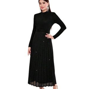 Women's Stand Collar Pleated Hem Arabian Dress